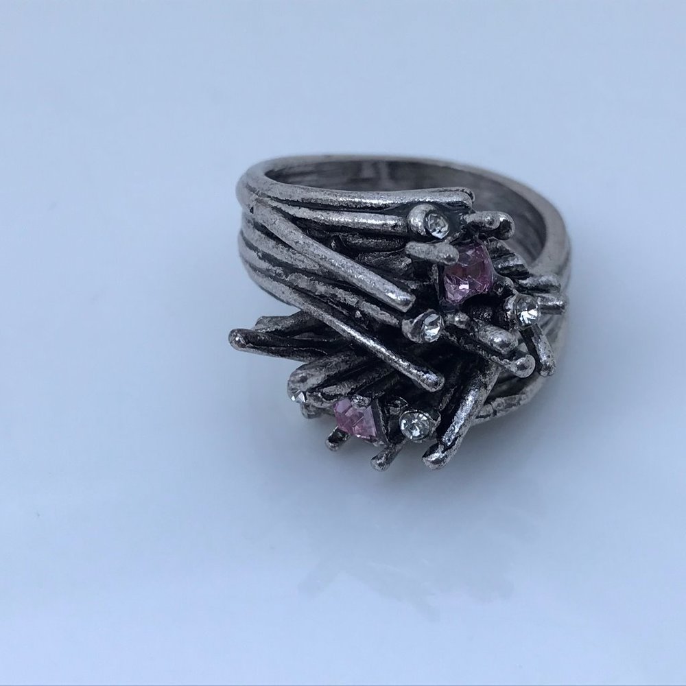 Women Ring Pink Gemstone Silver Tone Wedding Band - Picture 2 of 13